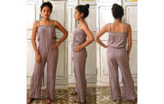 VINTAGE STRAPLESS WIDE LEG BOHO JUMPSUIT PLAYSUIT Image