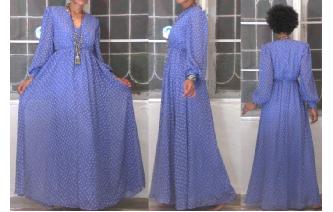 VTG POLKA DOT BALLOON SLV EMPIRE PROM MAXI DRESS Image
