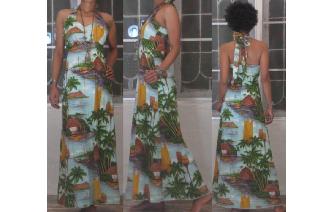 VTG HAWAIIA BACKLESS HALTER HIPPIE MAXI SUN DRESS Image