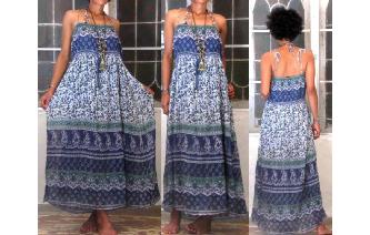 ETHNIC VINTAGE INDIAN GAUZE METALLIC MAXI DRESS Image