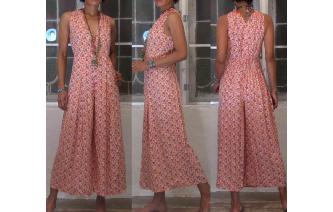 VTG FLORALS PRINTED RAYON DRAPED WIDE LEG JUMPSUIT Image
