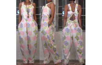 VINTAGE HAWAIIAN HAND BOHO PRINTED BAGGY JUMPSUIT Image