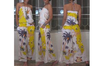 ETHNIC VINTAGE INDIAN GAUZE STRAPLESS JUMPSUIT Image
