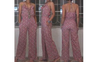 ETHNIC VINTAGE 70'S FLORALS WIDE LEG BOHO JUMPSUIT Image