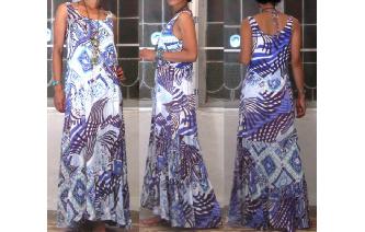PSYCHEDELIC VTG SILKY HIPPIE MAXI DAY SUN DRESS Image
