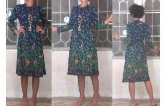 VINTAGE 70'S FLORALS LONG SLEEVES TEA DRESS Image