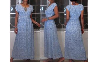 VTG STRIPED WAVE RAYON DRAPED EMPIRE MAXI DRESS Image