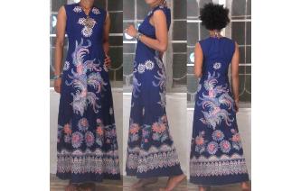 ETHNIC VINTAGE HAND WEX BATIK HIPPIE MAXI DRESS Image