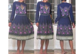 VINTAGE SILK LONG BALLOON SLV FLORALS TEA DRESS Image