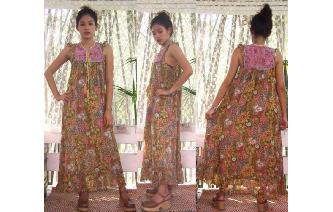 ETHNIC VINTAGE INDIAN GAUZE HIPPIE MAXI DRESS Image