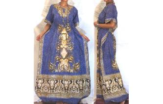 ETHNIC VINTAGE HAND BATIK HIPPIE KAFTAN MAXI DRESS Image