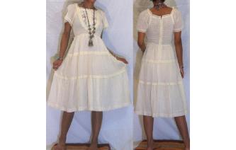 VINTAGE CREAM BOHEMIAN BOHO LACE TRIM GYPSY DRESS Image