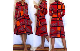 VINTAGE 70'S GEOMETRIC HIPPIE LONG SLEEVES DRESS Image