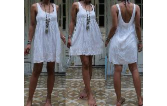 VTG WHITE GAUZE EMBROIDERE CUT WORK BOHEMIAN DRESS Image