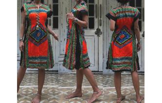 ETHNIC VINTAGE DAISHIKI HIPPIE DRAPED EMPIRE DRESS Image