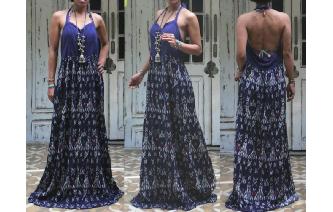 ETHNIC VTG GYPSY SEXY LONG HALTER MAXI SUN DRESS Image