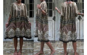 ETHNIC VINTAGE INDIAN GAUZE NATURAL COLOR DRESS Image