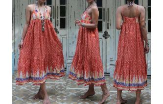 ETHNIC VINTAGE INDIAN COTTON GAUZE BOHO MAXI DRESS Image