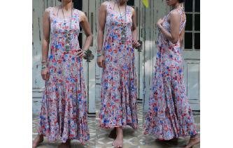 VTG WATER COLORS HIPPIE TIERED MAXI SHEERS DRESS Image