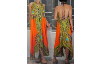 ETHNIC VTG DAISHIKI SCARF MAXI HALTER MAXI DRESS Image