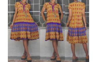 ETHNIC VINTAGE INDIAN GAUZE SHEERS BOHO FOLK DRESS Image