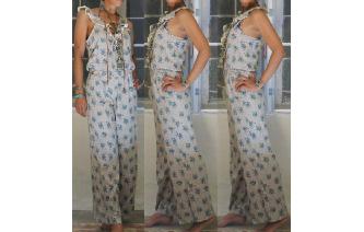 ETHNIC VINTGE FLORALS FLUTTER SLV HIPPIE JUMPSUIT Image
