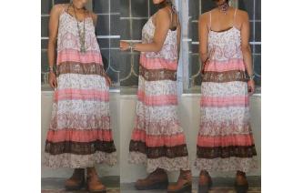 VINTAGE ETHNIC PAISLEY HIPPIE GAUZE MAXI DRESS Image