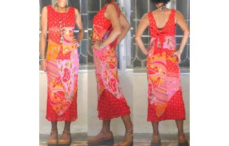 VINTAG BRIGHT COLORS BLOCK CHIFFON MAXI DRESS Image