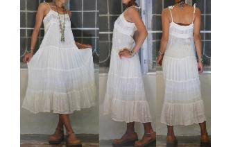 VINTAGE CREAM GAUZE LACE CORSET BOHO SHEERS DRESS Image