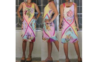 VINTAGE COLORS BLOCK BOHO CHIFFON EVENING DRESS Image
