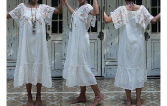 VINTAGE GAUZE EMBROIDERED FLUTTER SLV MAXI DRESS Image