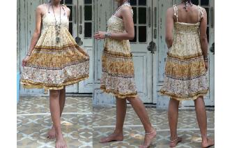 INDIAN GAUZE ETHNIC VINTAGE HIPPY SMOCK BOHO DRESS Image