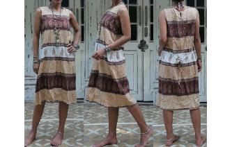 ETHNIC VINTAGE INDIA COTTON HIPPIE BOHO MIDI DRESS Image