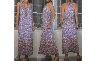 VINTAGE HIPPIE BOHO FLORALS SHEERS MAXI SUN DRESS Image