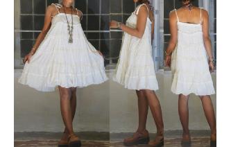 VINTAGE CREAM EMBROIDERED CROCHET LACE BOHO DRESS Image