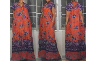 ETHNIC VINTAGE 70'S R. MICHAEL ALAN MAXI DRESS M Image