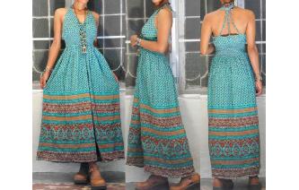 ETHNIC VINTAGE INDIAN GAUZE EMPIRE HIPPIE DRESS Image
