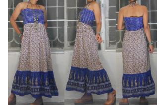 INDIAN GAUZE HIPPIE VINTAGE STRAPLESS MAXI DRESS Image
