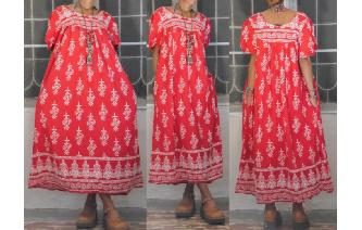 VINTAGE HIPPIE SHORT BALLOON SLV ETHNIC MAXI DRESS Image