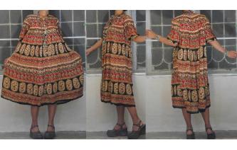 INDIAN GAUZE ETHNIC VINTAGE HIPPIE SHEERS DRESS Image