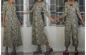 VINTAGE HIPPIE FLORALS RAYON WIDE LEG JUMPSUIT Image
