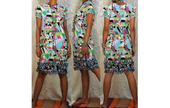 VINTAGE GEOMETRIC PRINT CUTWORK DAY DRESS Image