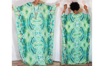 vintage water color extra long bat wing maxi dress Image