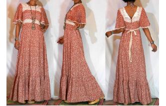 VINTAGE COTTON CORCHET LACE BOHEMIAN MAXI DRESS Image