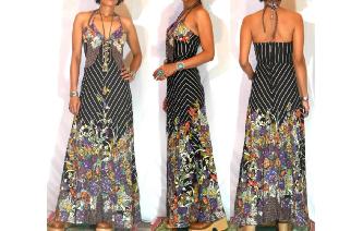 vintage chevron flower halter boho maxi dress Image