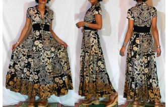 vintage deep v neck boho paneled maxi sheer dress Image