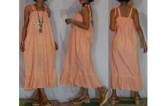 vintage peach embroidery bohemain midi sun dress Image