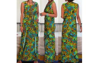 vintage 70's wrap apron bohemian hippy maxi dress Image