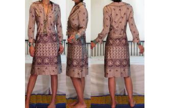 Vintage 70's brown gold hippie day dress. Image