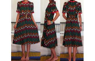 vintage 70's bright A line cut midi dress Image